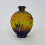 Vase Art Déco de Delatte Nancy en verre marmoréen jaune orangé. Année 30