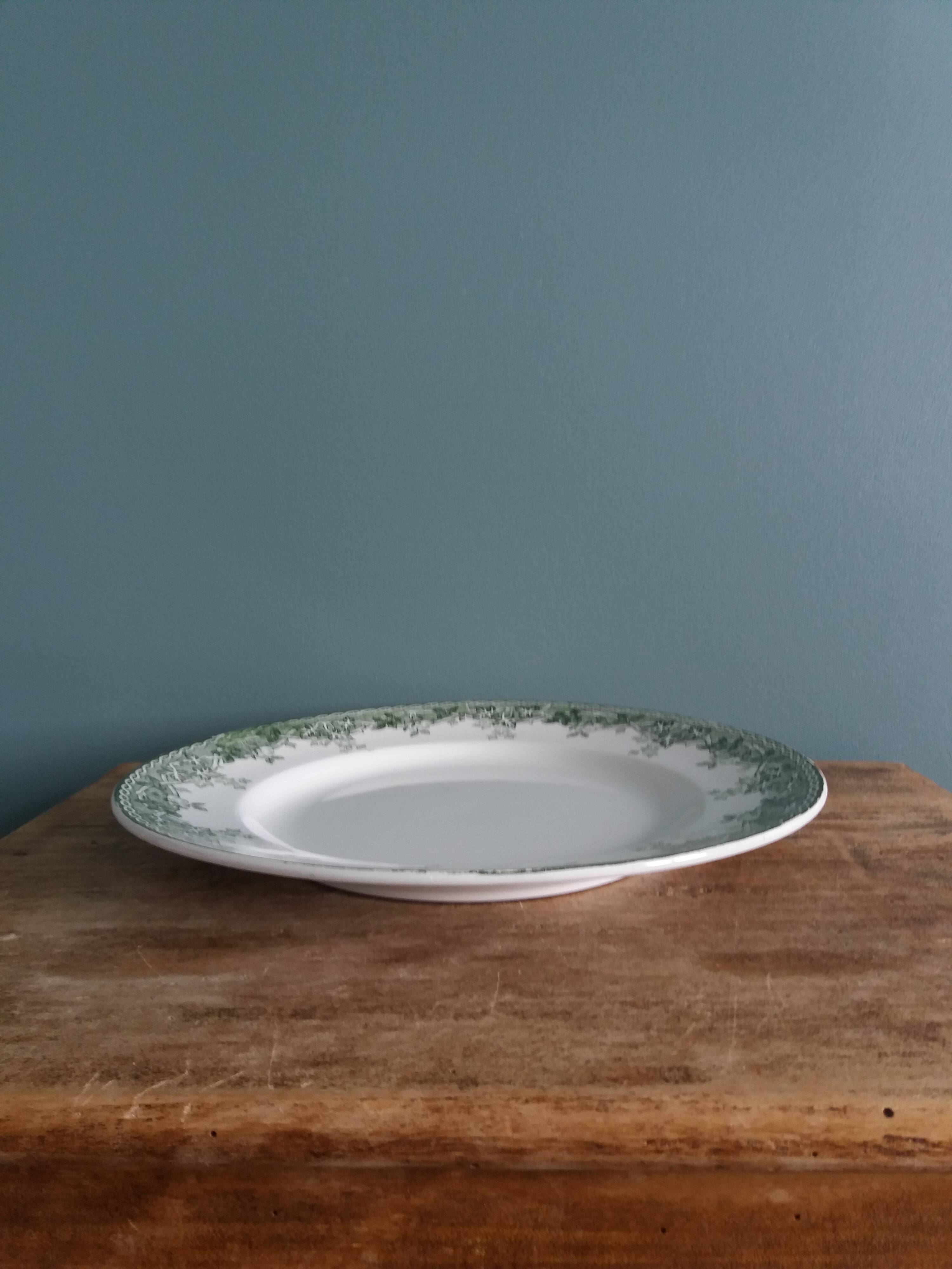 Saint Amand ironstone flat plate with summer green decor