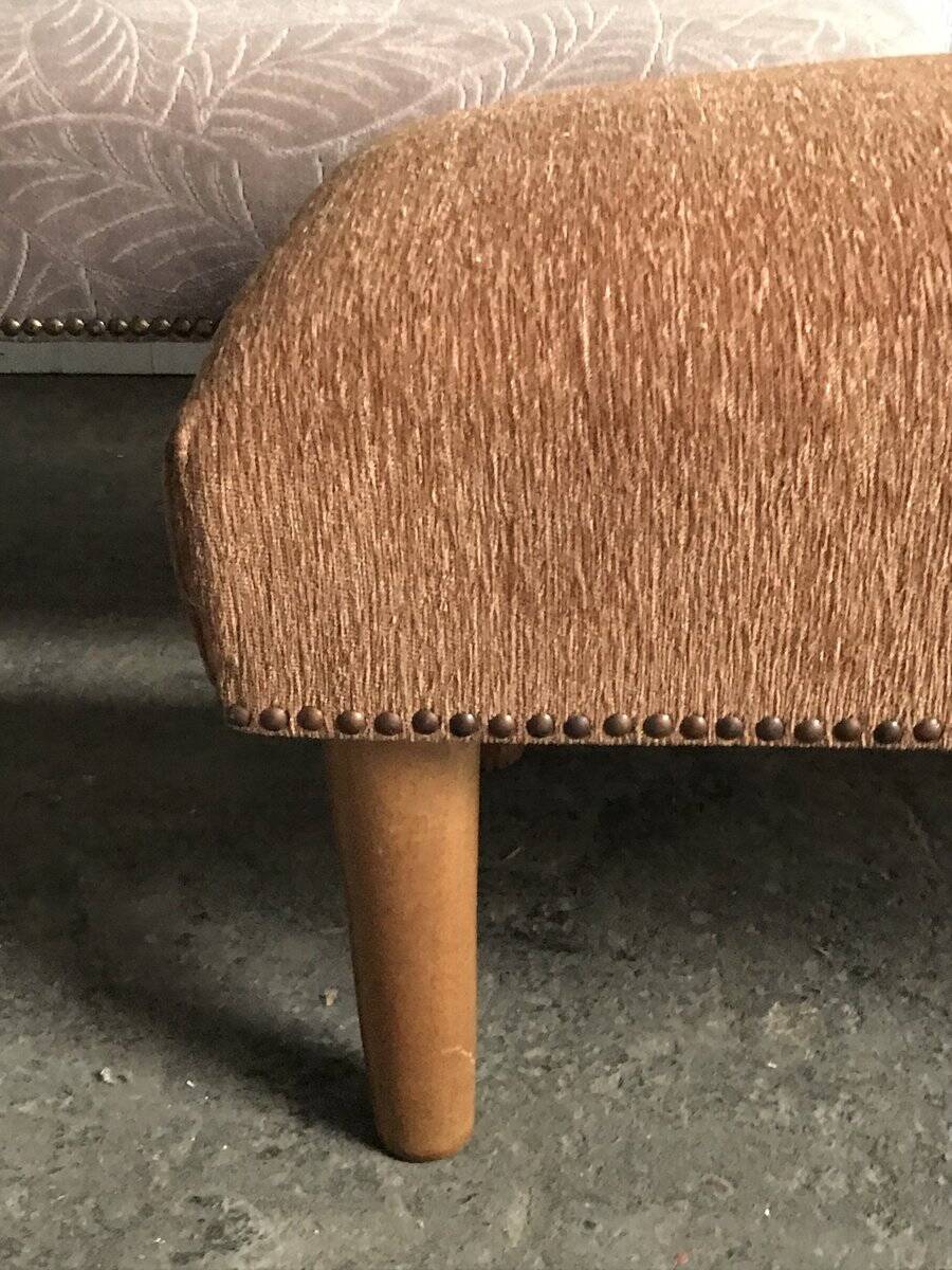 Pair of brown and white solid beech ottomans with contrasting fabrics - 1960s