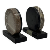 Pair of vintage sculptural bookends in stone and black lacquer.