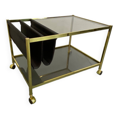 Table basse Hollywood Regency vintage en laiton et verre de maison Jansen, 1970