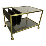 Table basse Hollywood Regency vintage en laiton et verre de maison Jansen, 1970