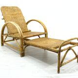 Fauteuil en rotin avec pouf escamotable, 1970