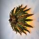 Mid-century Spanish sunburst foliage ceiling light fixture or sconce, green and gilt iron, 1950s