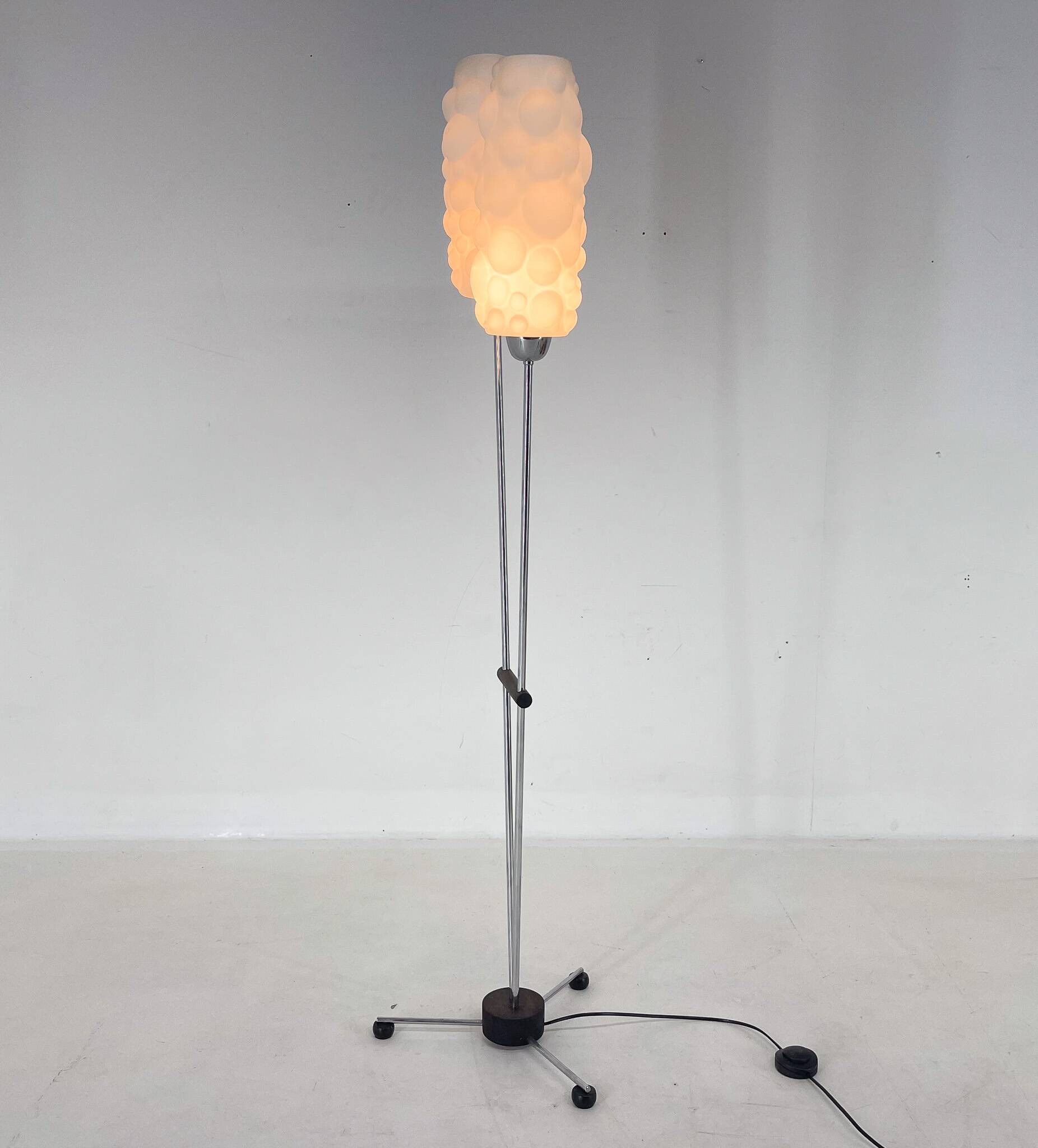 1970s chrome & wood floor lamp, restored , czechoslovakia