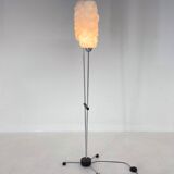 1970s chrome & wood floor lamp, restored , czechoslovakia