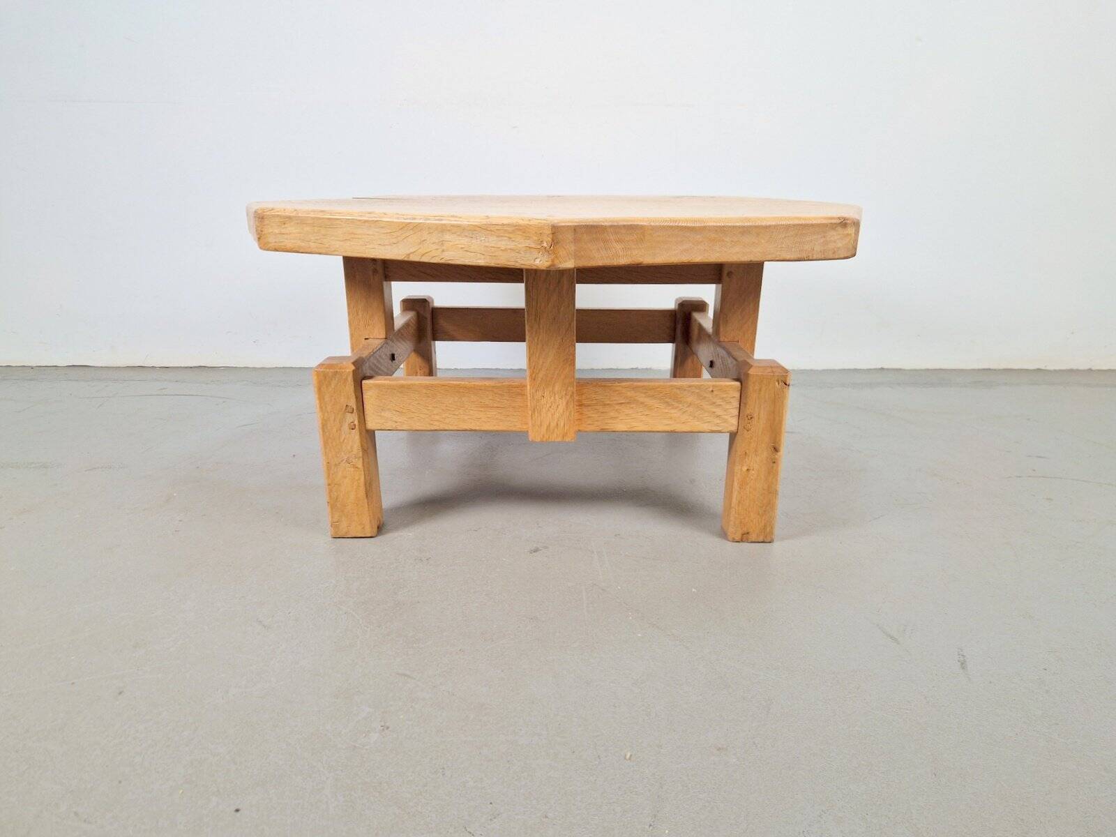 Rustic Brutalist Octagonal Oak Coffee Table by Pierre Chapo, 1960s
