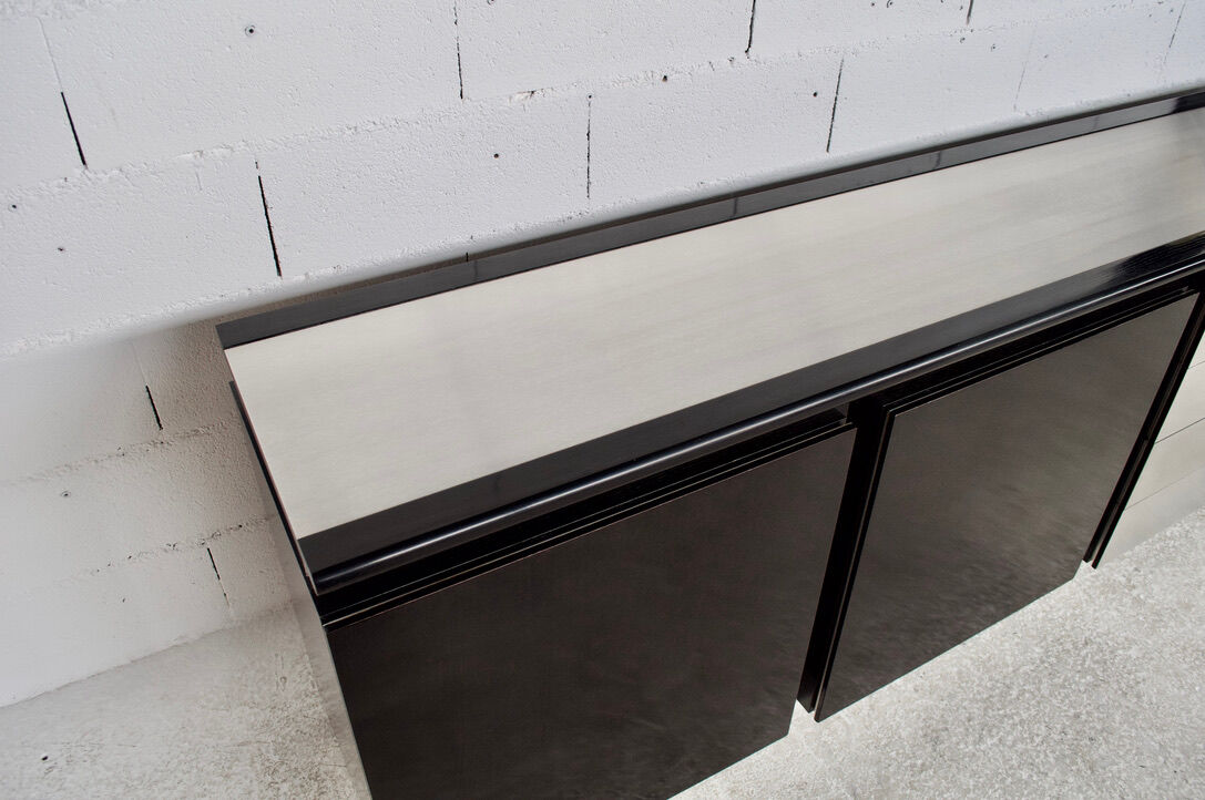 Steel and oak 70's enfilade by ludovico acerbis