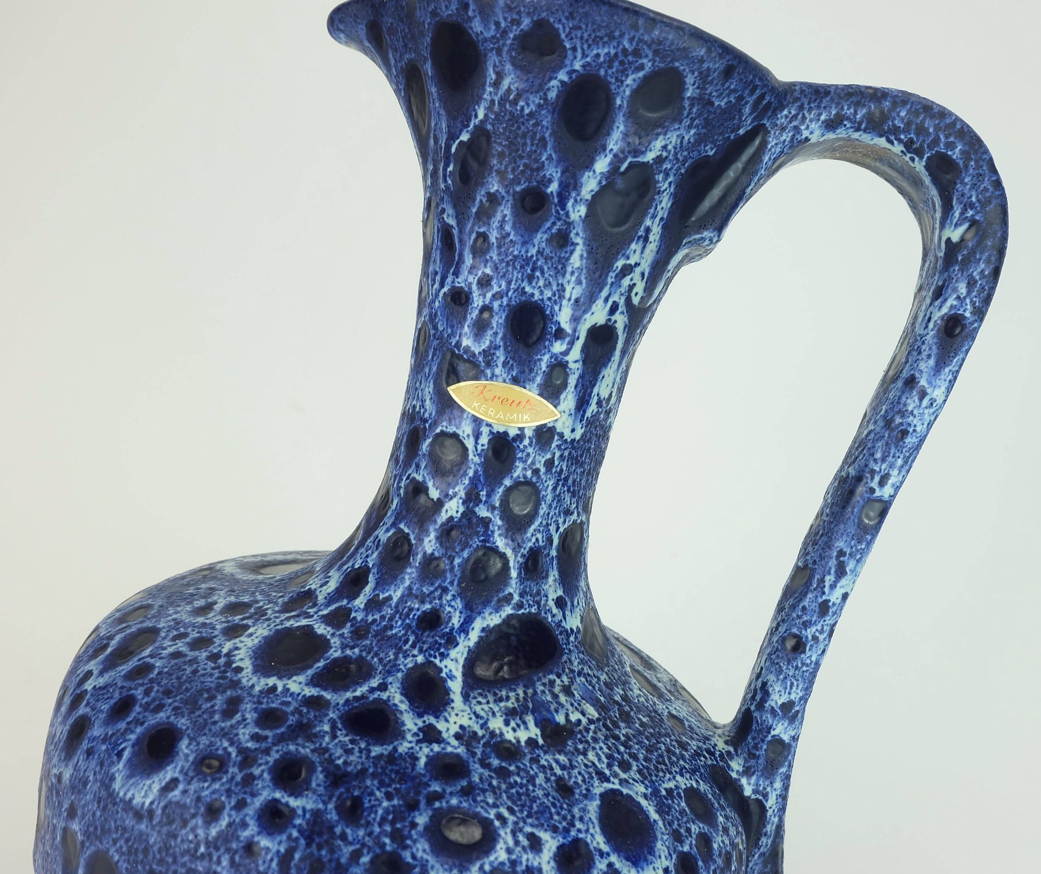 Large vintage kreutz-keramik 1960s 70s vase jug model 228 fat lava drip glaze intense blue