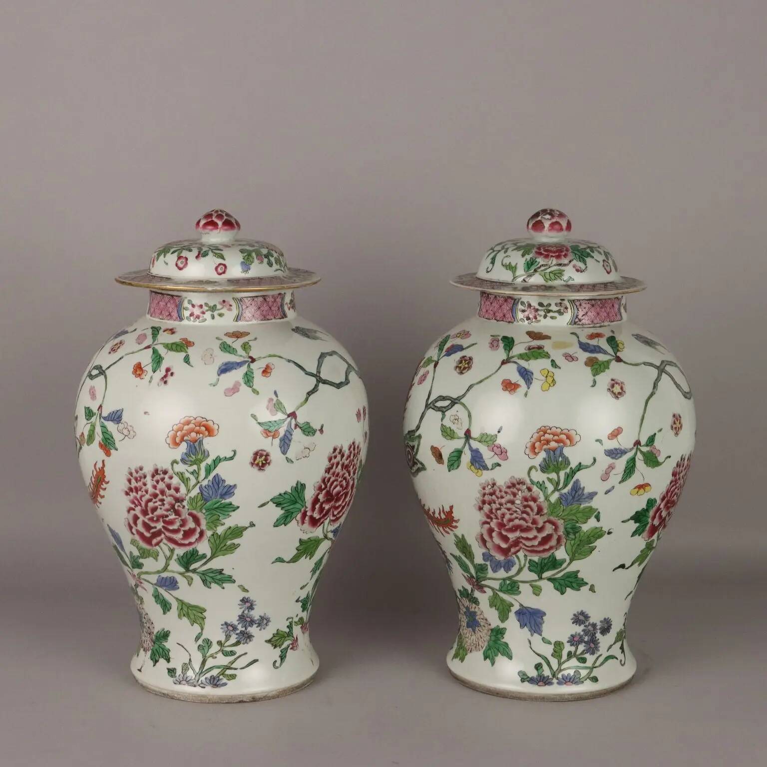 Antique vases in the style of Edmè Sanson in porcelain, France, 19th-20th century.