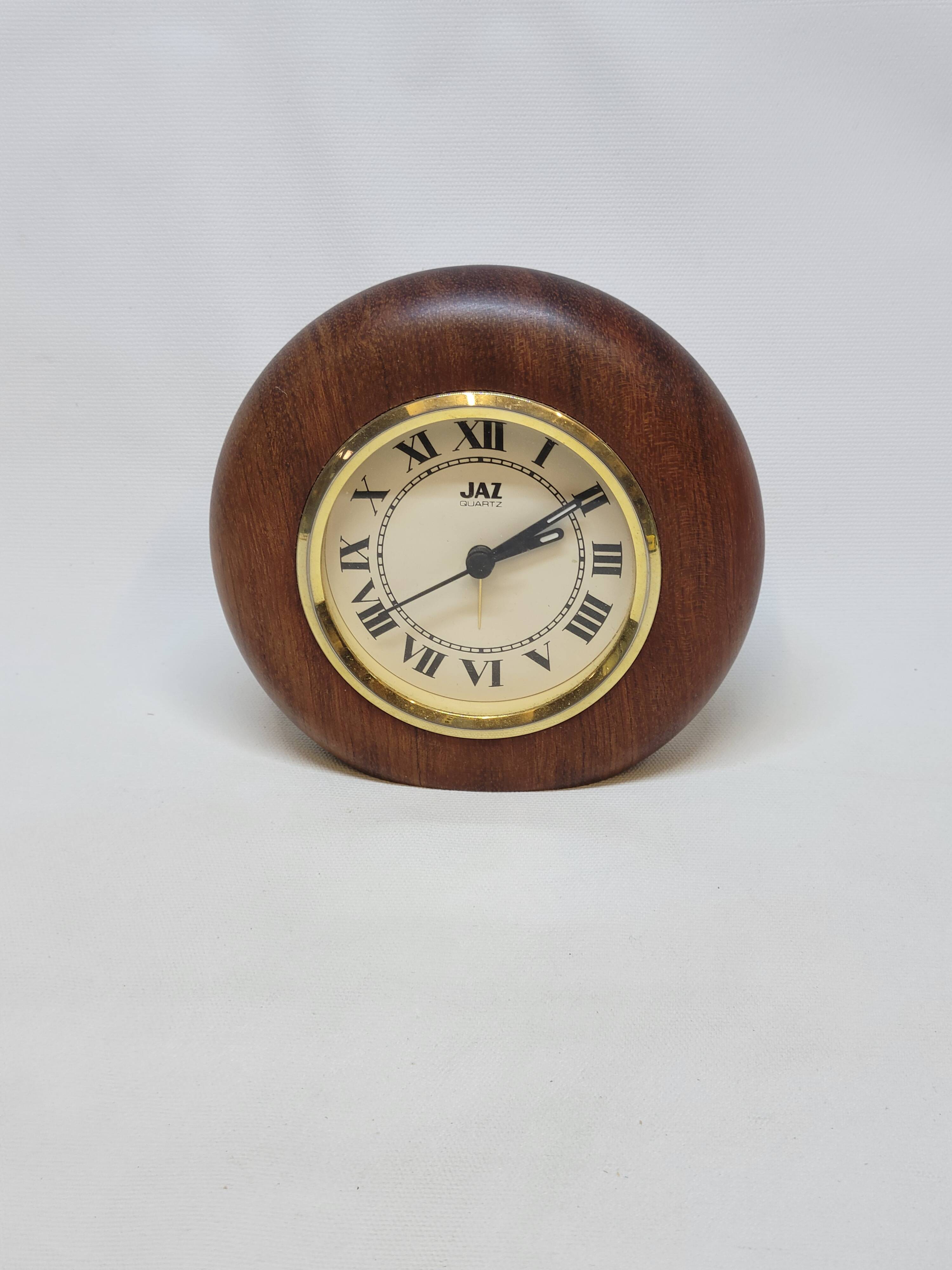 Jaz Quartz Alarm Clock In Wood And Gold Dial
