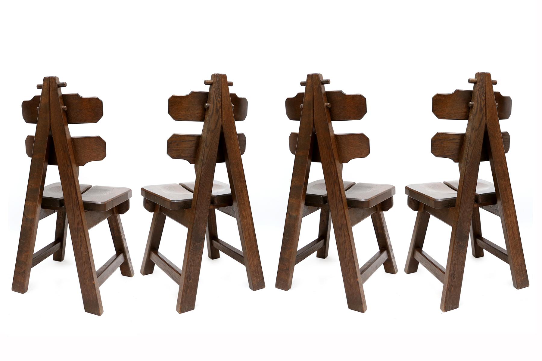 Set of 4 chairs brutalist spotted oak 1935