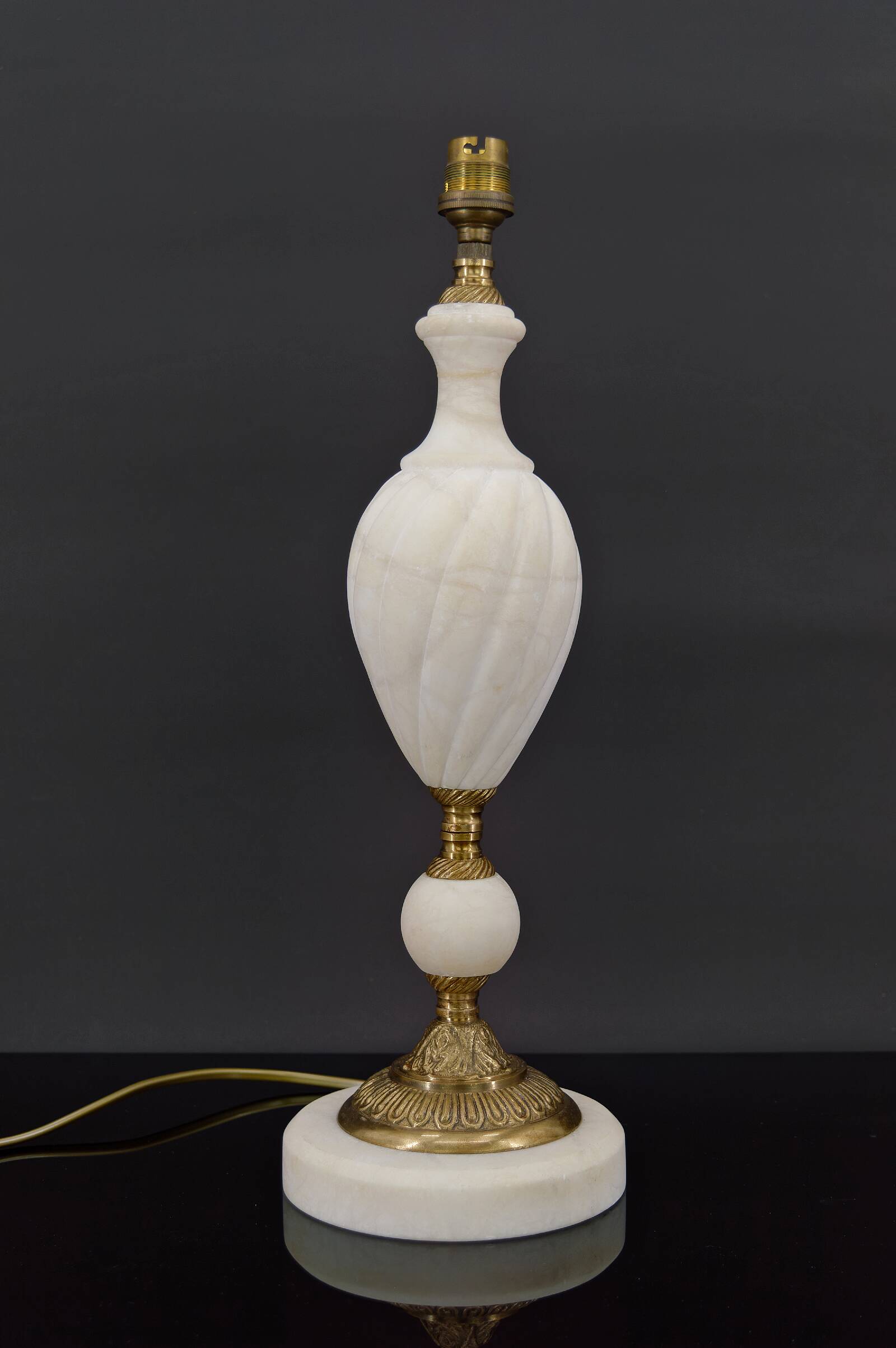 White neoclassical style lamp in alabaster and bronze, italy, circa 1950