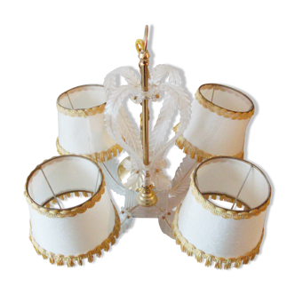 Old chandelier 4 lights plastic sheet and lampshade vintage lighting