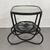 Table basse en rotin noir  et verre