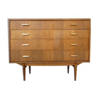 Commode moderniste 4 tiroirs  et poignées laiton. 1960