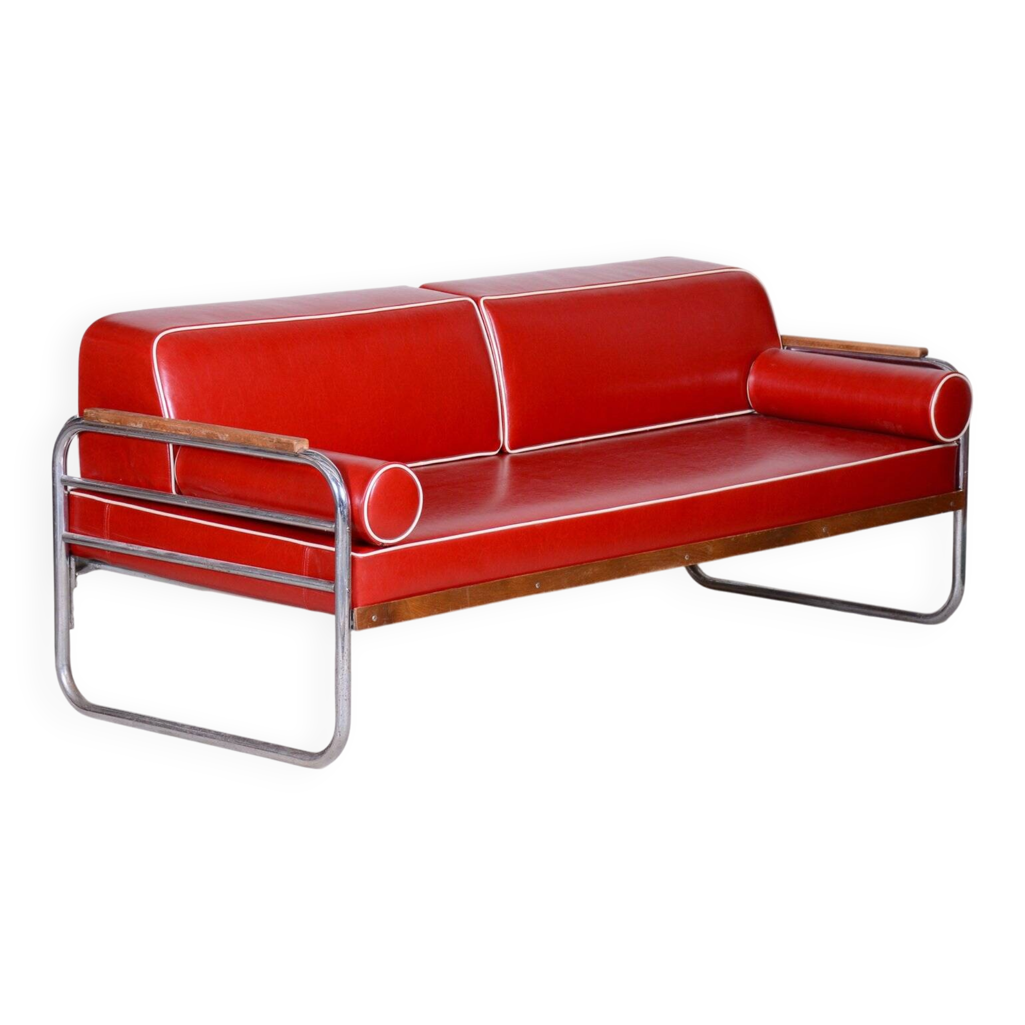 Bauhaus Sofa in Beech & Leather attributed to Thonet, 1930s