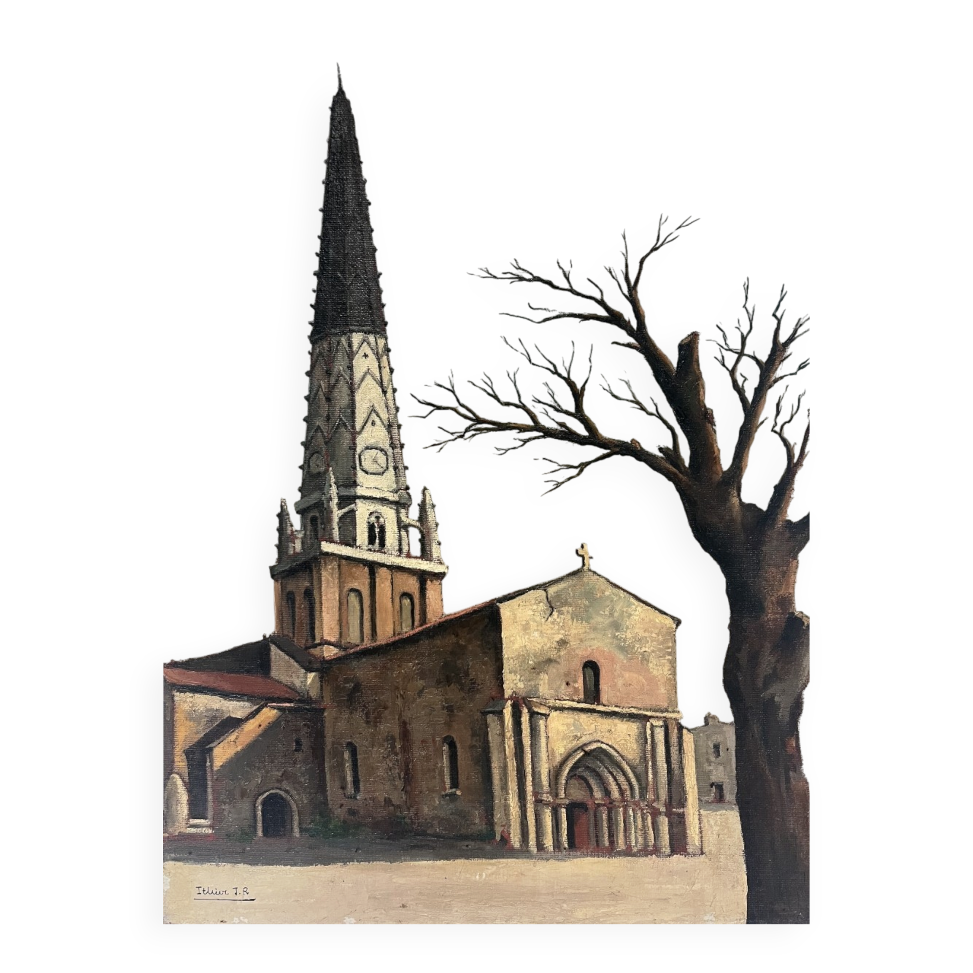 Jean Robert Ithier (1904-1977) Ars en Ré, View of the church, oil on canvas signed