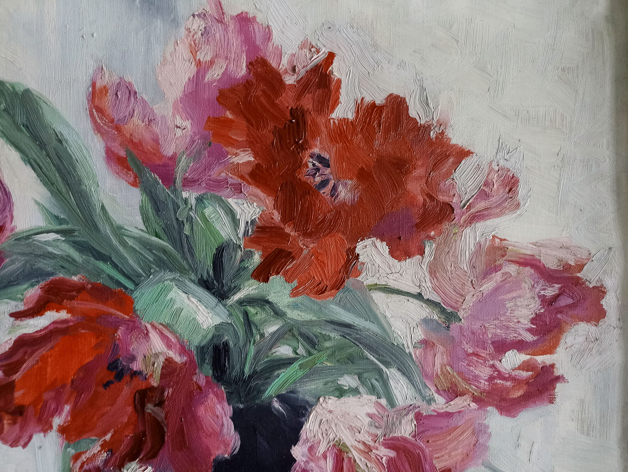 Still life – bouquet of parrot tulips – signed Daniele-Hoffe