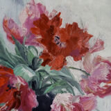 Still life – bouquet of parrot tulips – signed Daniele-Hoffe