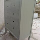 Small vintage piece of furniture with a shallow depth, re-enchanted in grey-green.