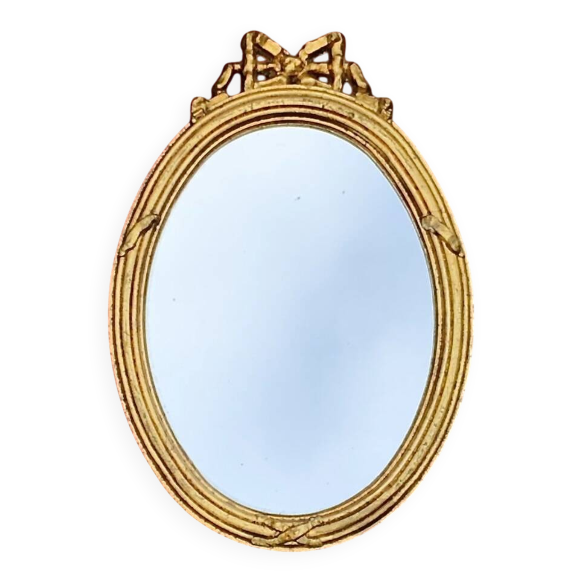 Antique oval mirror in gilded resin with Louis XVI style knot decoration