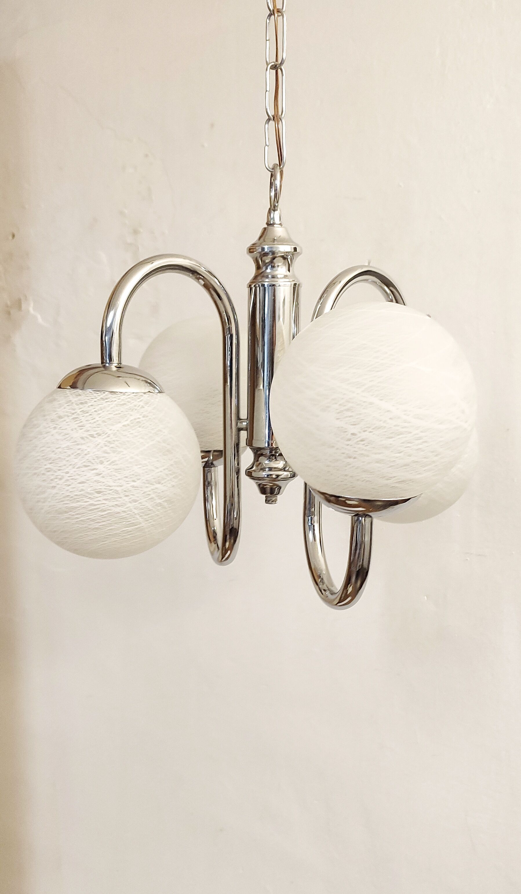 Metal and glass pendant lamp, Italy, 1970s