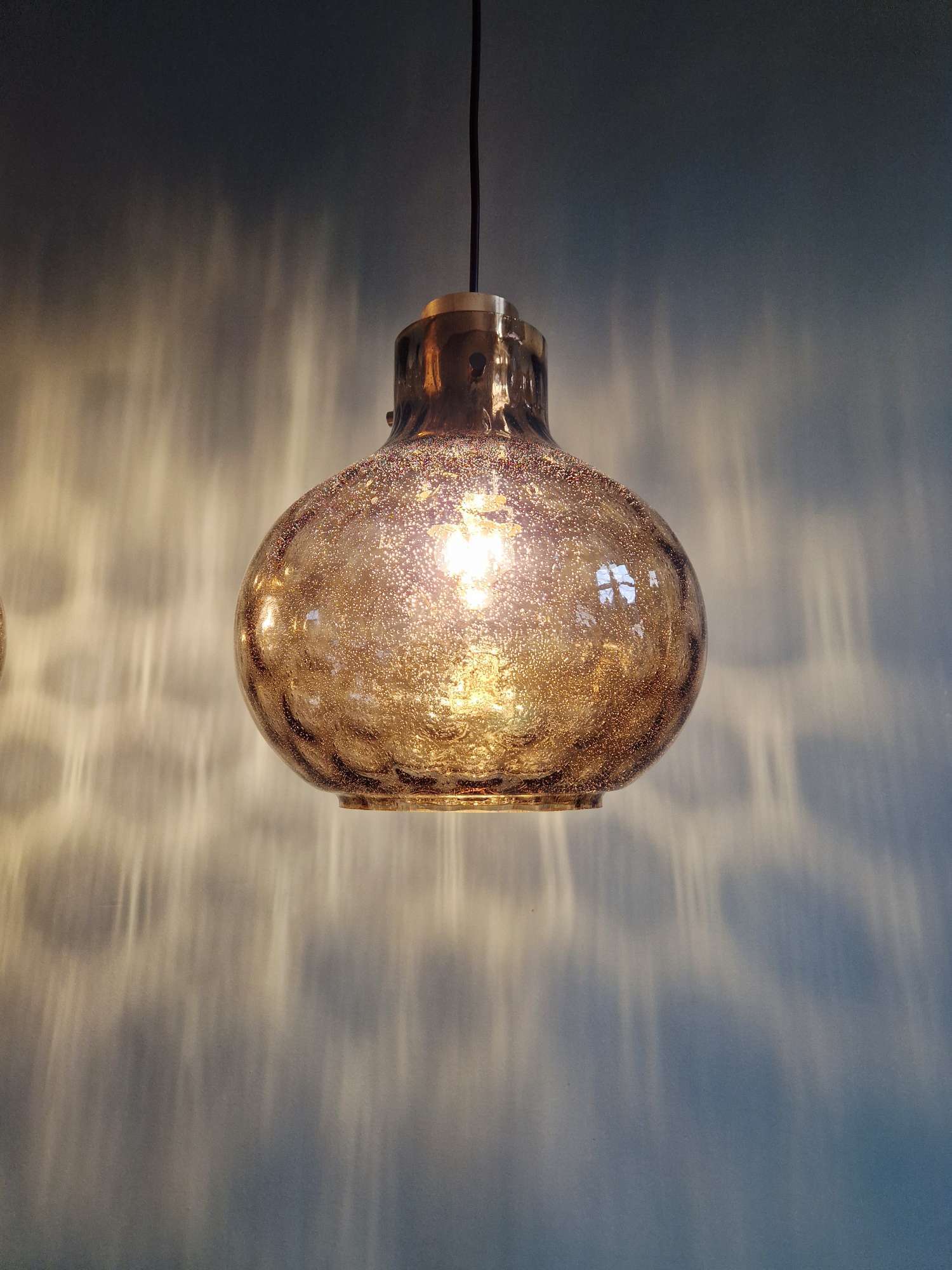 Smoked glass honeycomb pendant, Glasshütte Limburg, 1970 (2 available)
