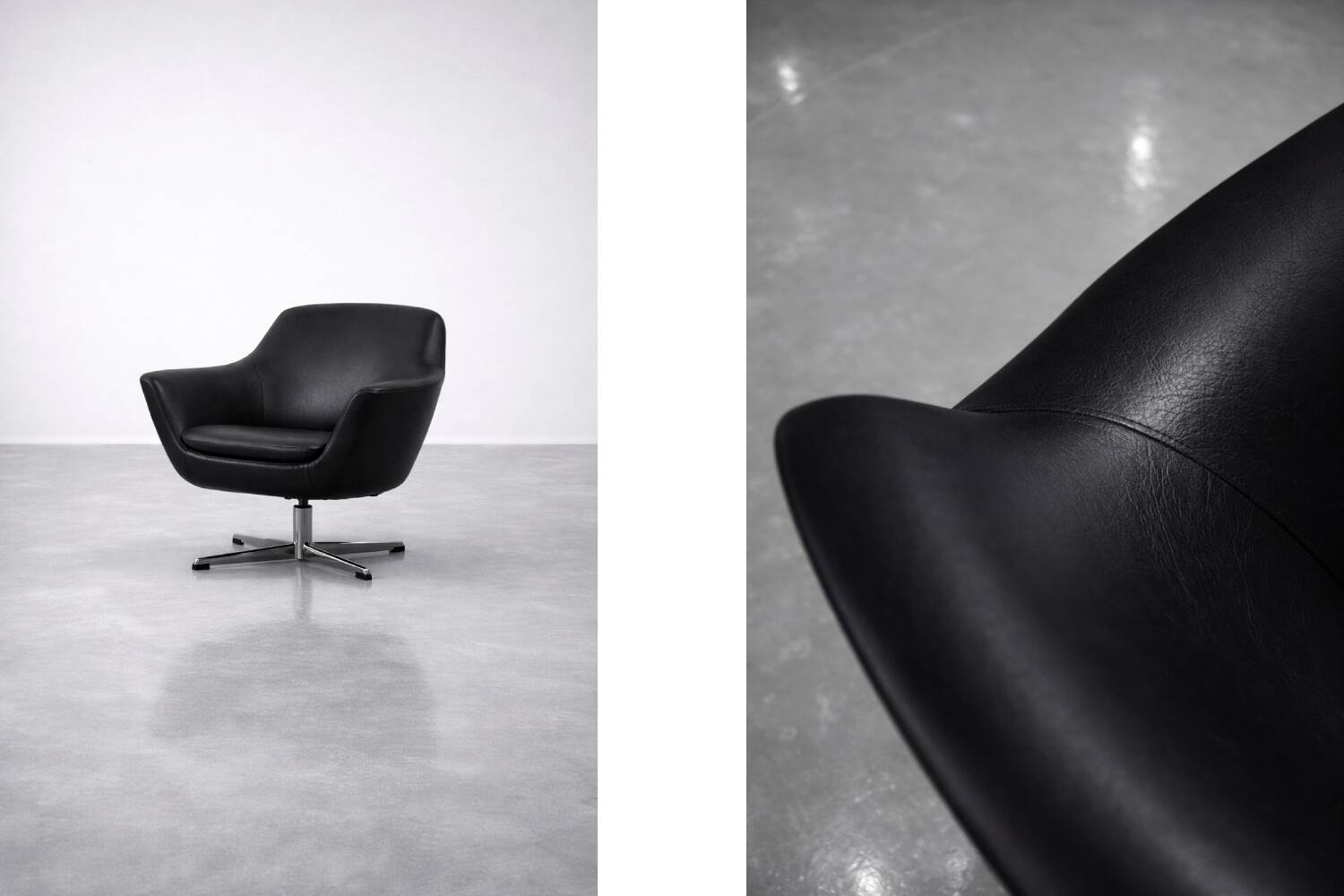Vintage Mid-Century Scandinavian Modern Black Swivel Chairs, Set of 2