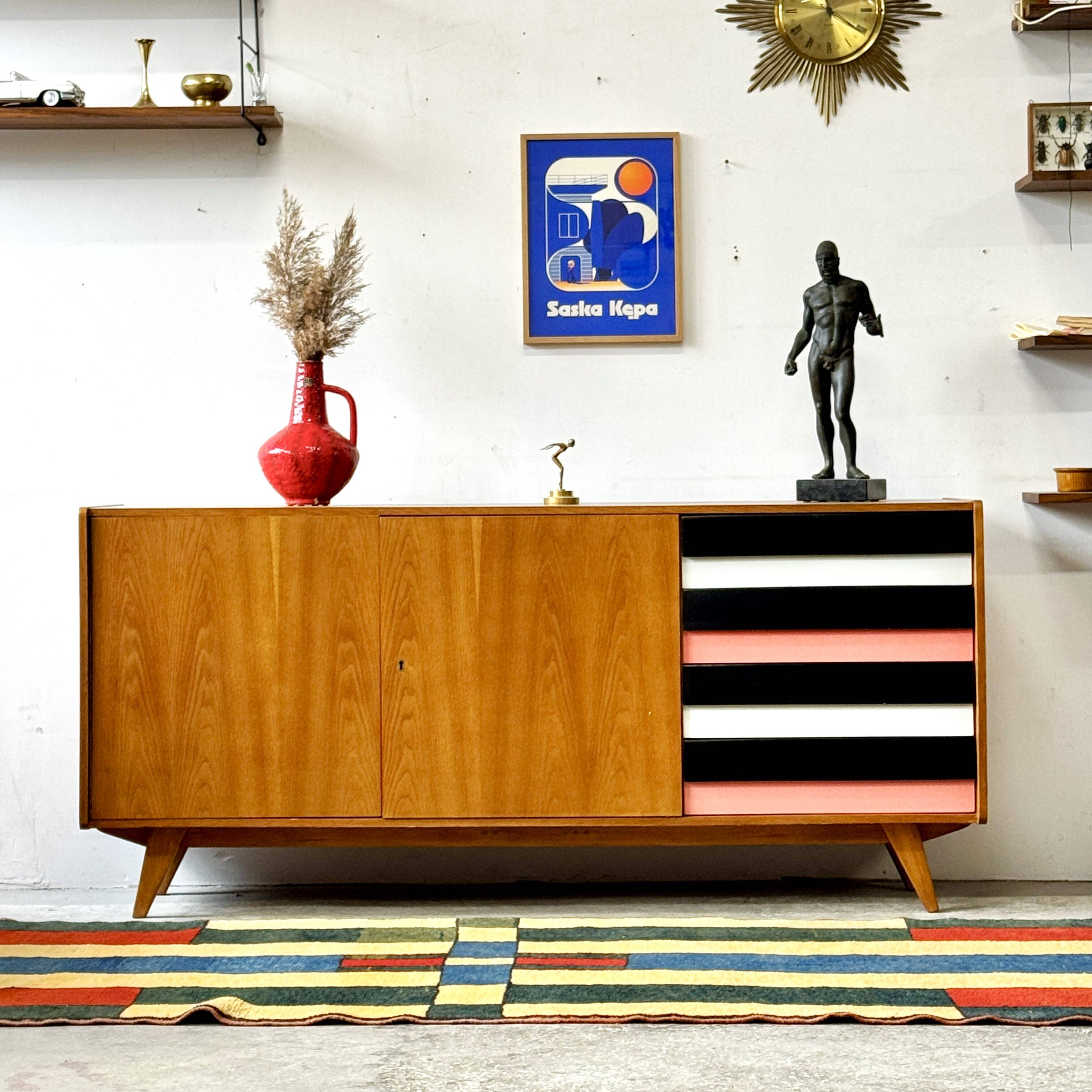Czechoslovakian sideboard cabinet, J. Jiroutek, vintage design, prl