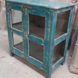 Ancien vaisselier en teck birman patine bleue-blanche d'origine
