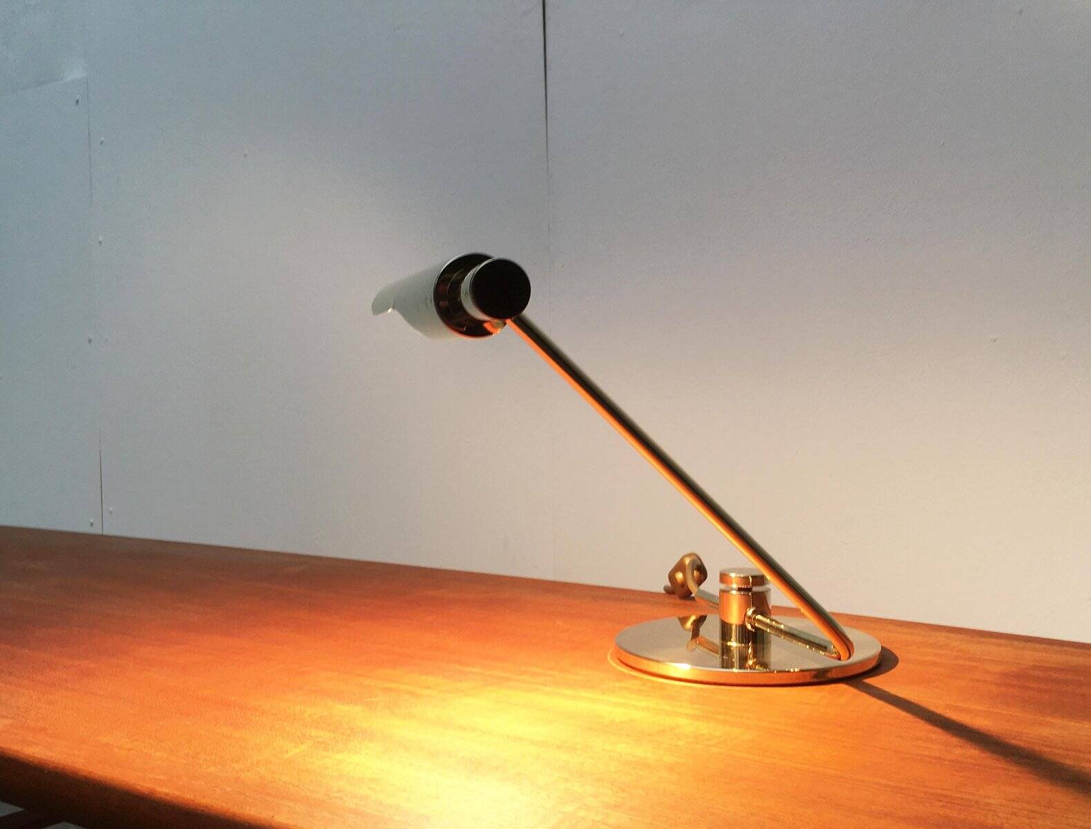 Mid-century minimalist brass table lamp by Rosemarie & Rico Baltensweiler for Baltensweiler.