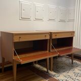 2 60's oak bedside tables