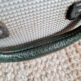 Old metal suitcase green leather handle