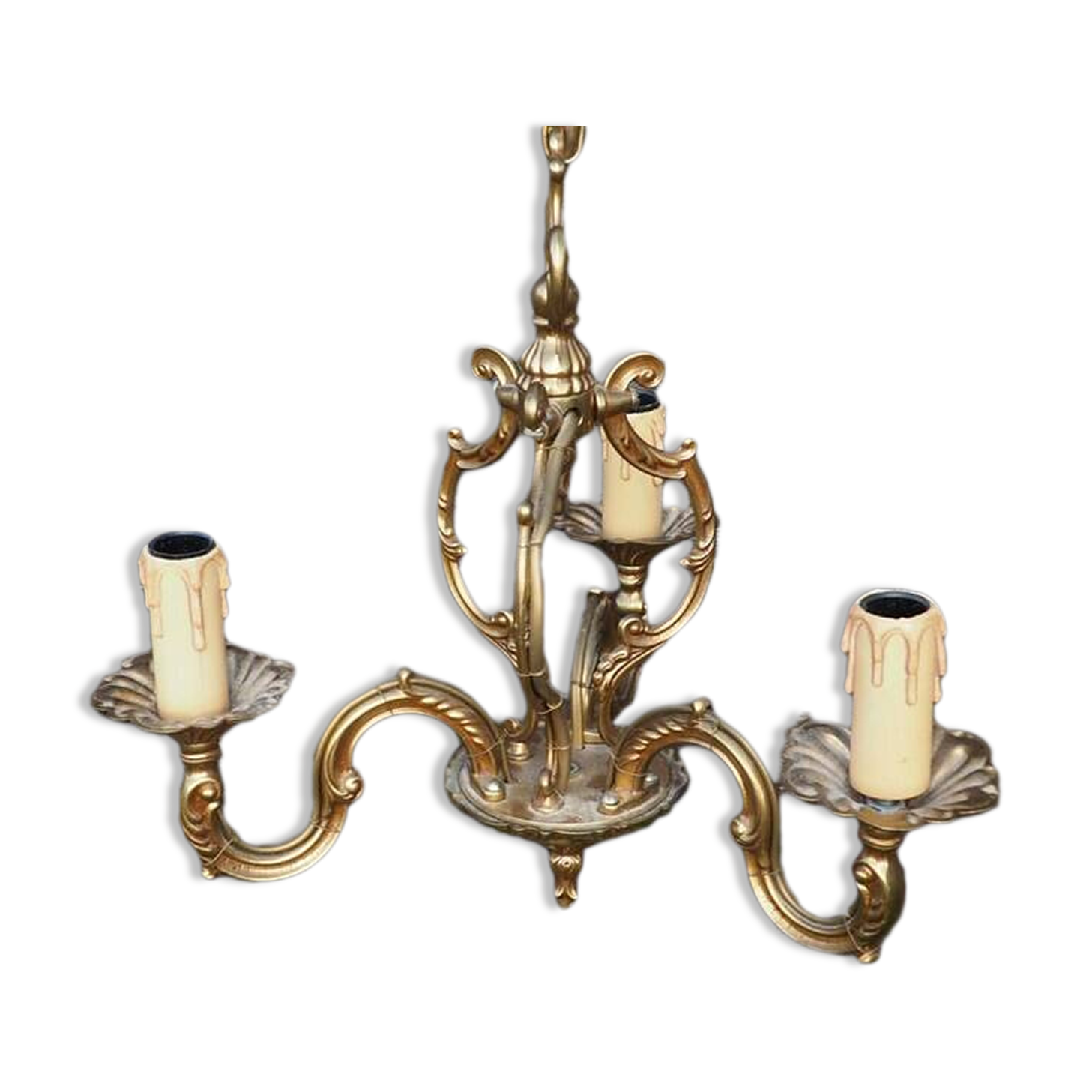 Vintage French Cage Chandelier: Bronze & Brass 3-Branch Ceiling Light