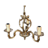 Vintage French Cage Chandelier: Bronze & Brass 3-Branch Ceiling Light