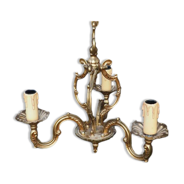 Lustre 3 feux en bronze et laiton, France 1970