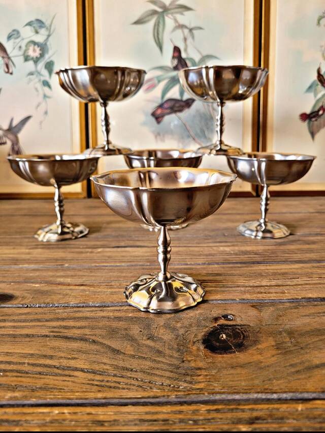 Coupes à glace en inox vintage années 70-80, forme de fleur