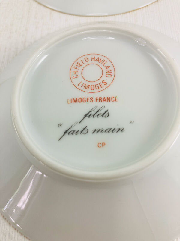 4 Tasses et Sous-Tasses à Café Haviland Modèle Ambassade (filet bleu e