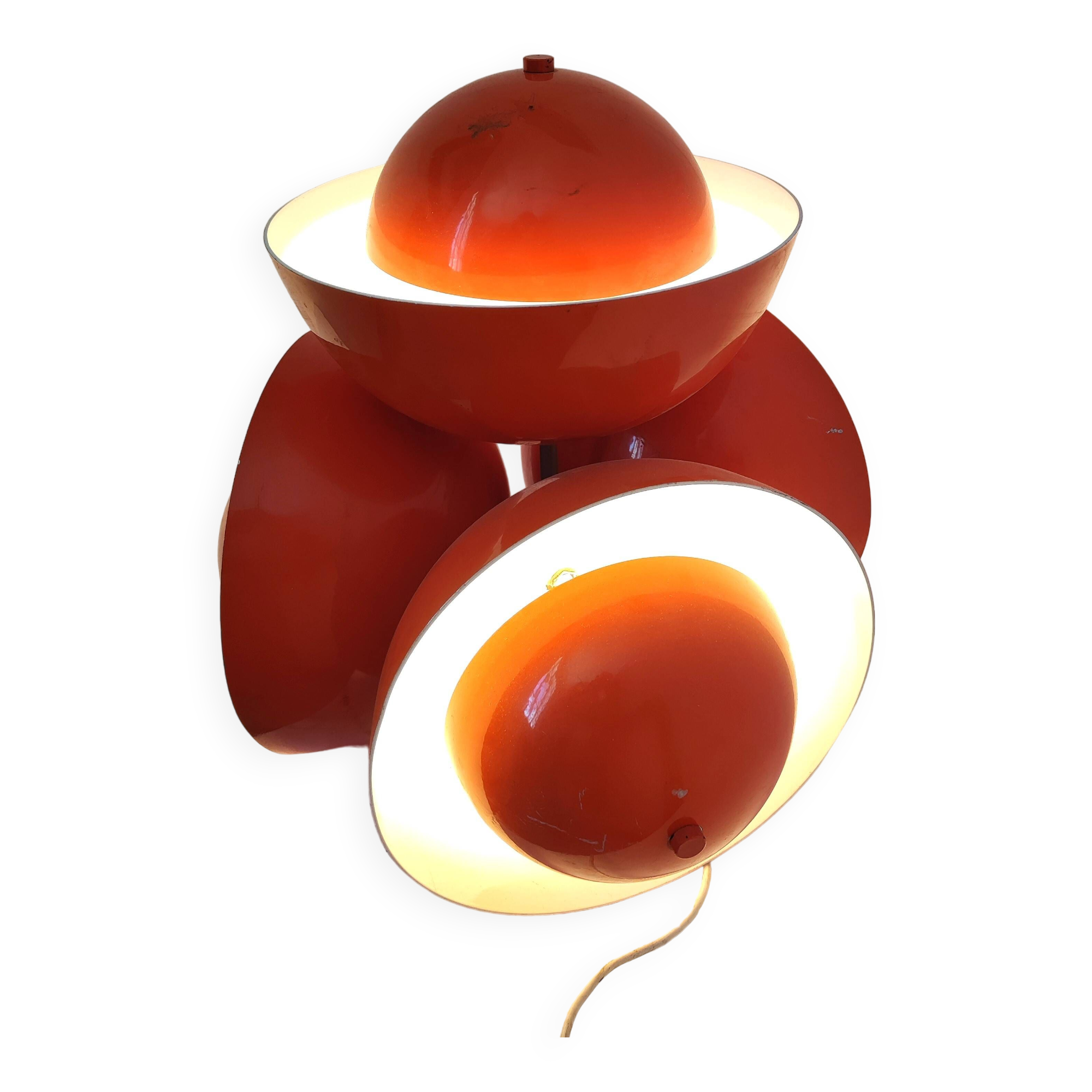 Living room lamp with 4 lights in orange color lacquered metal circa 1970