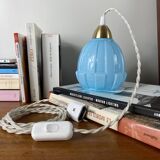 Vintage blue opaline glass tulip portable lamp