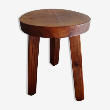 Tabouret tripode bois brutaliste vintage