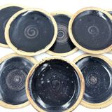 Pierre Digan 8 black stoneware plates from the 70s