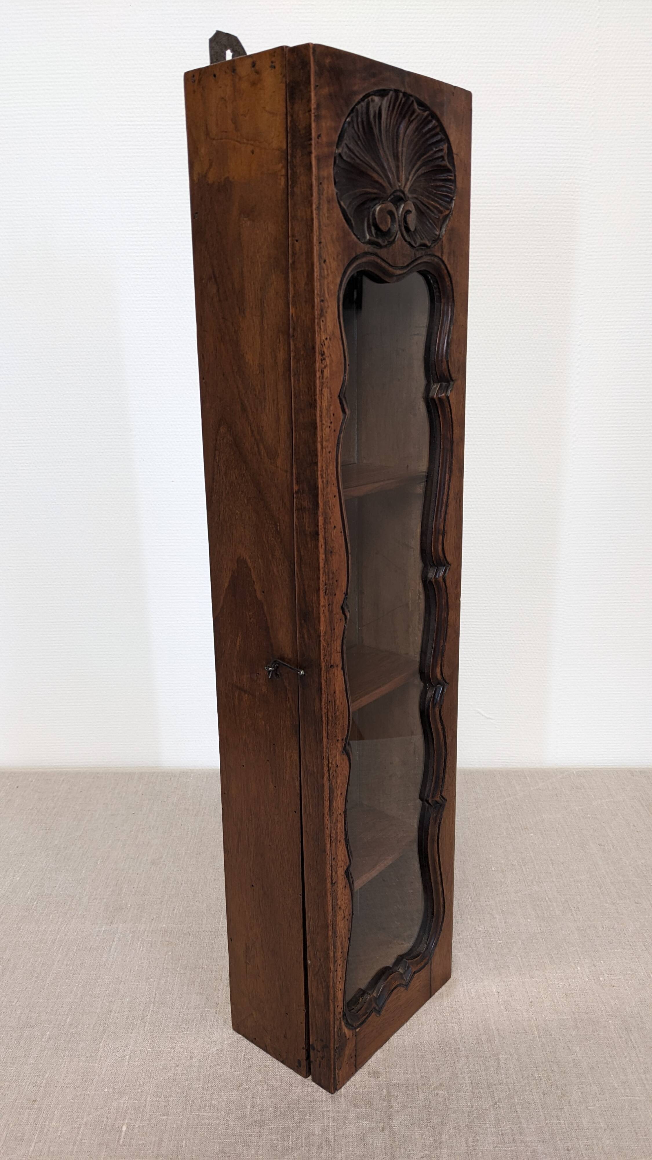 Louis XV style wall display cabinet in walnut, France mid-20th century.