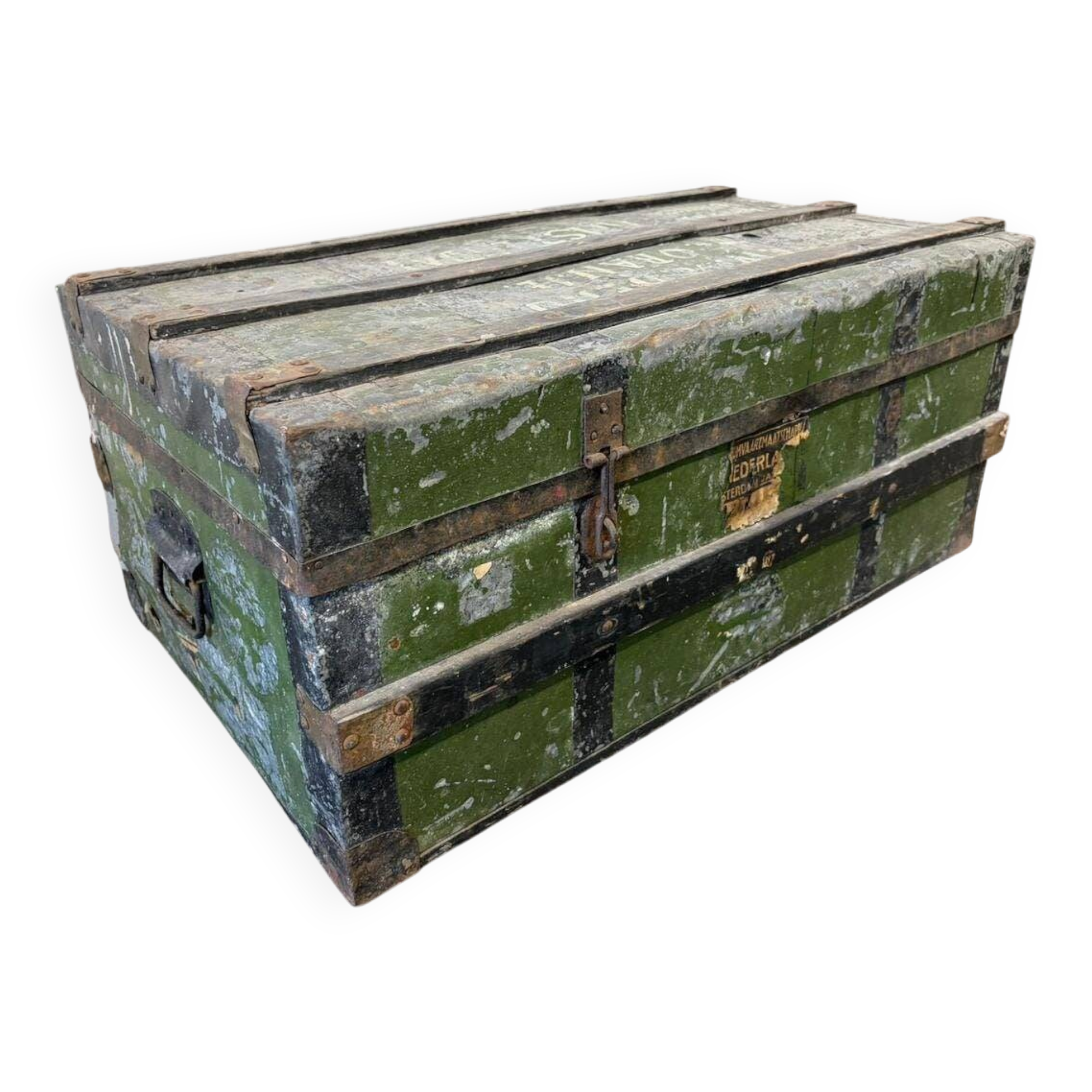 Vintage. XL green metal industrial suitcase / trunk.
