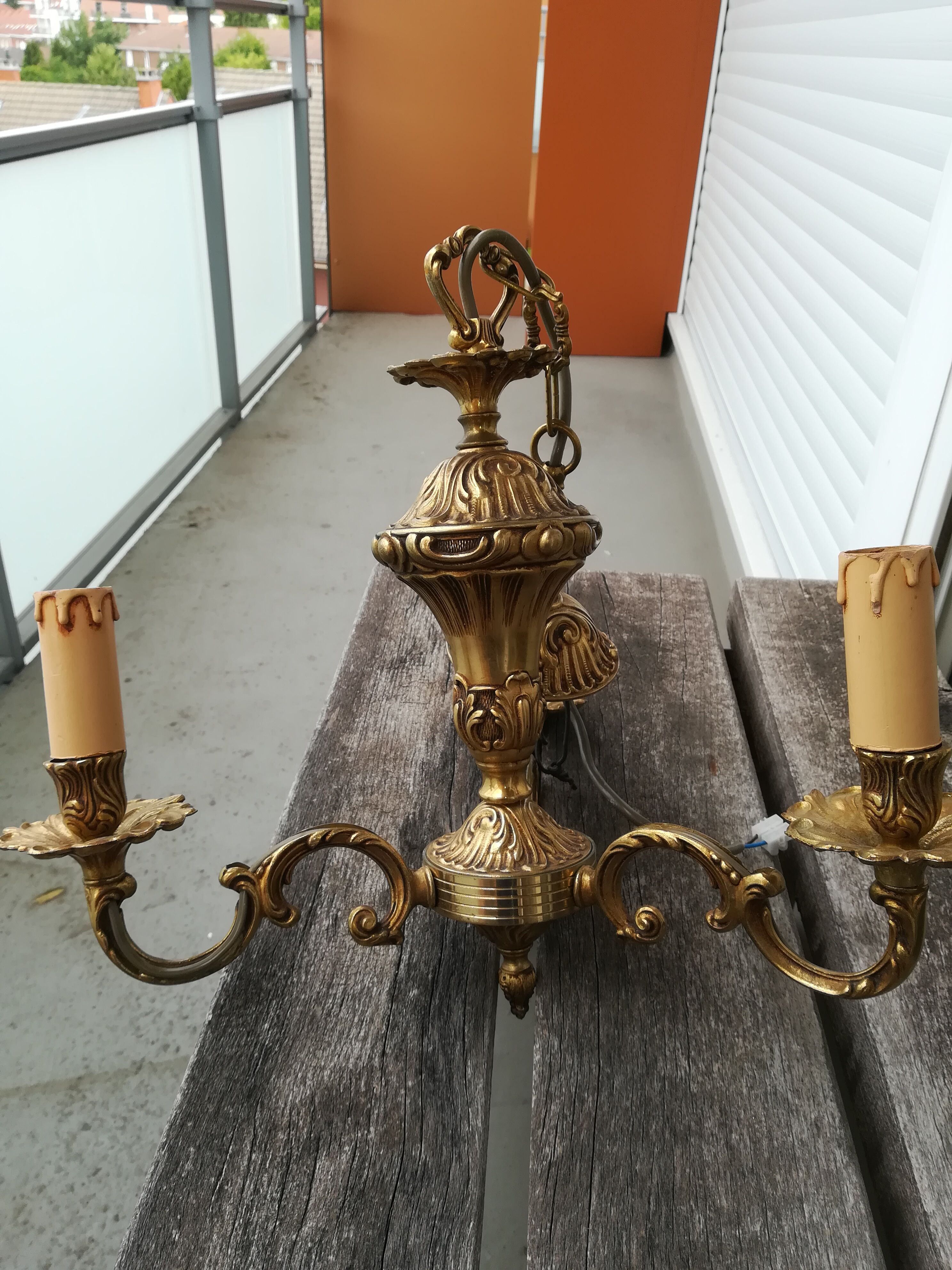 Three-branched brass chandelier