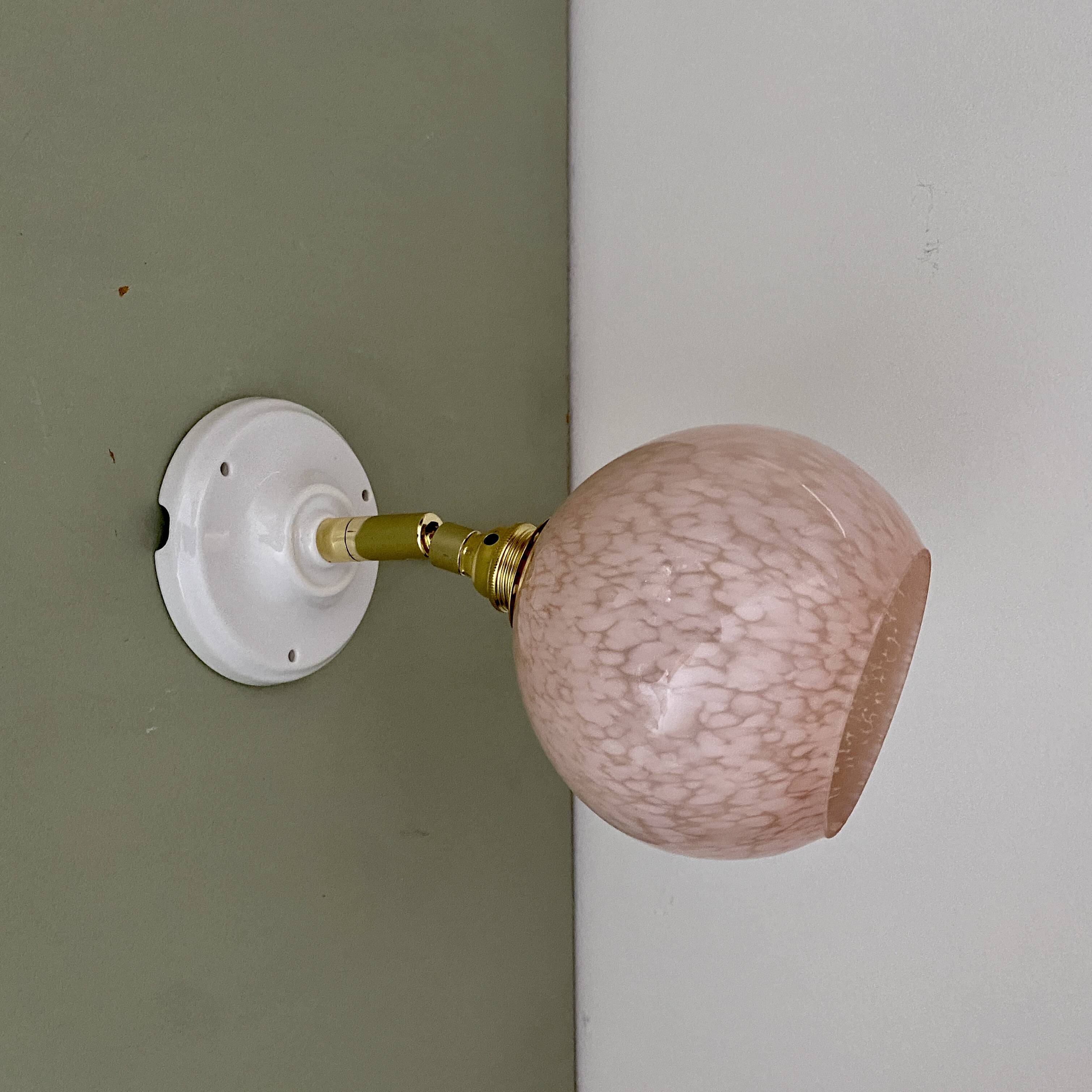 Vintage pink Clichy glass globe wall light