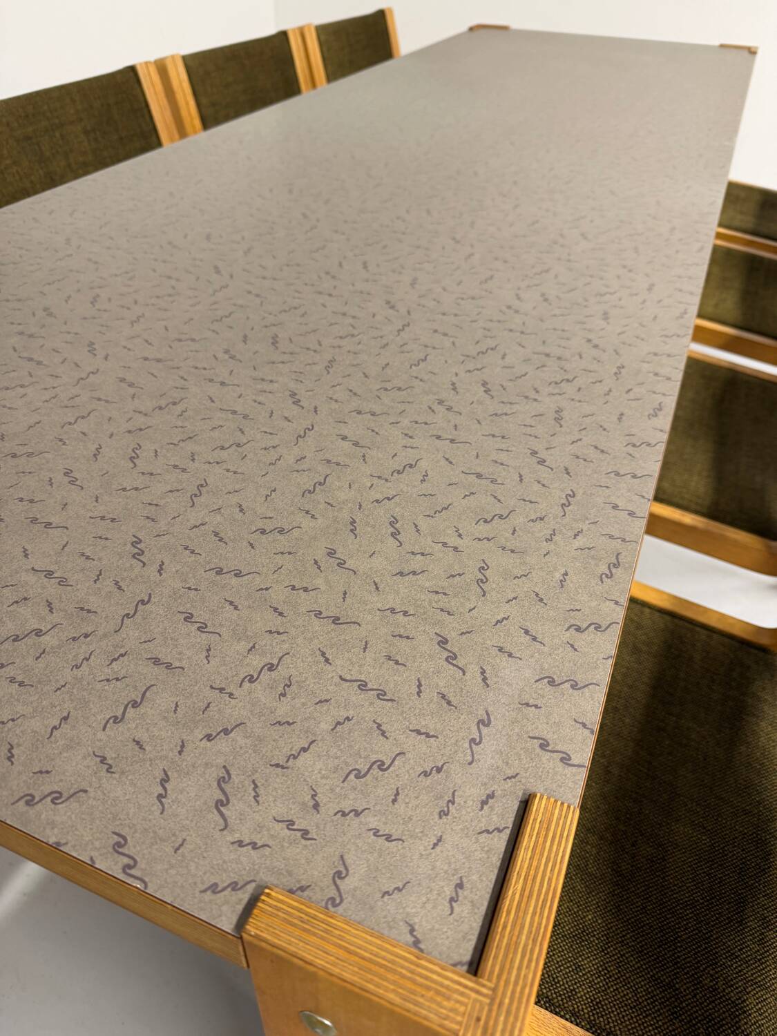 Large modernist plywood table, Memphis style, 1980s