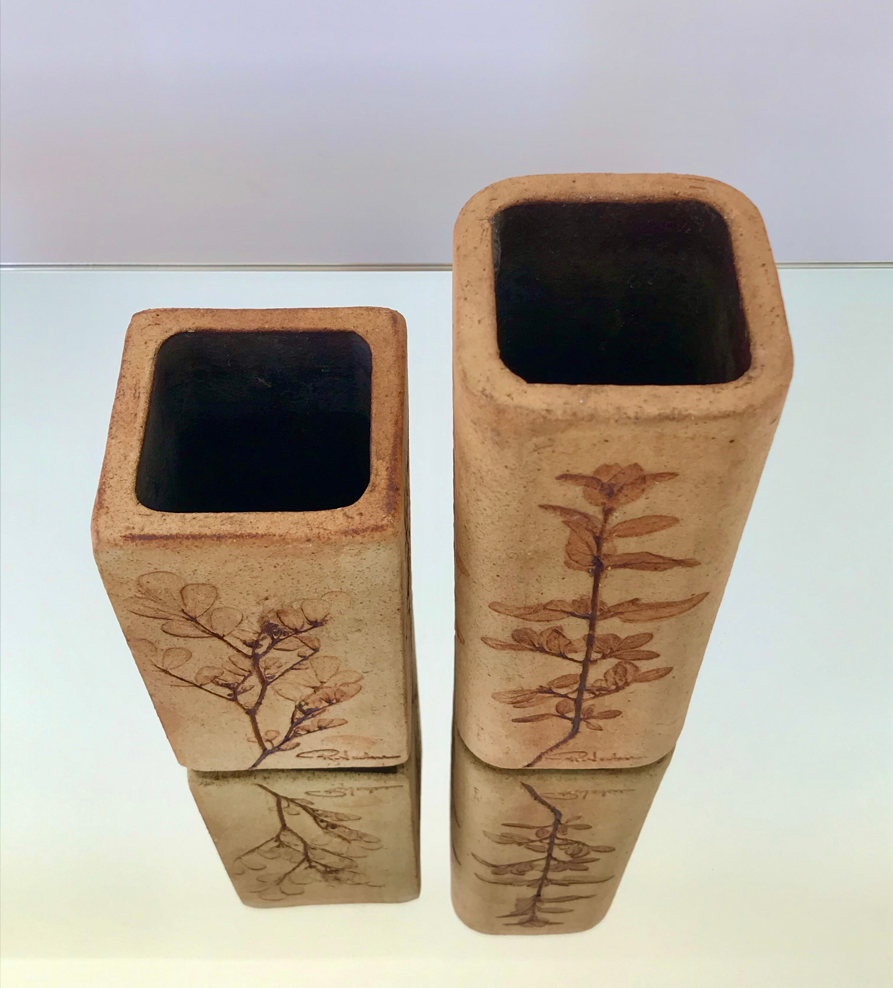 Pair of ceramic vases by Raymonde Leduc, Vallauris 60s