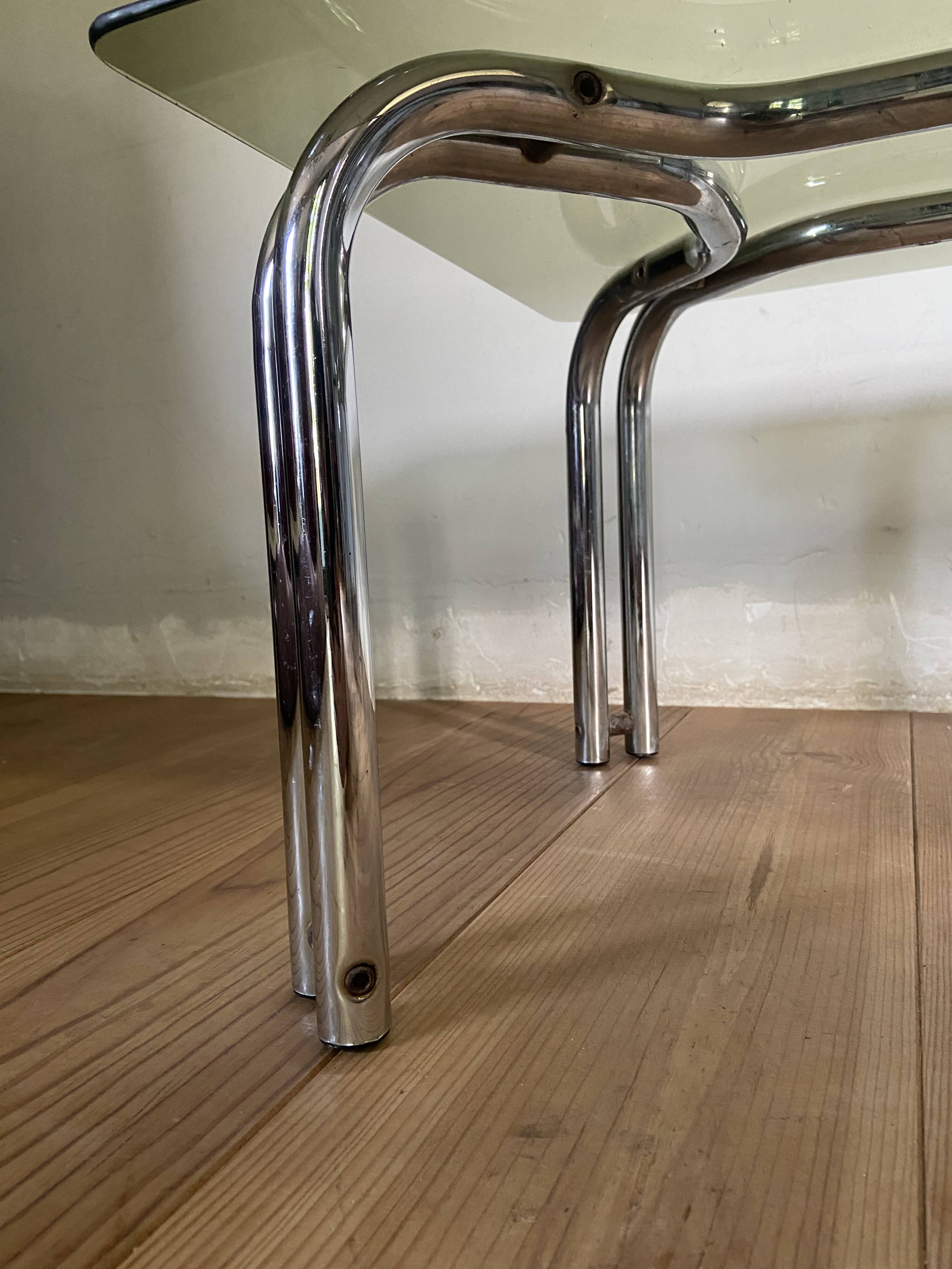 Vintage 70s table in tubular chrome and smoked glass